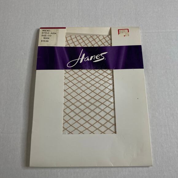 Hanes Accessories - Hanes Wide Net Tights Nude Fishnet Stockings 2004 Size CD Goth Boho Y2K Vintage